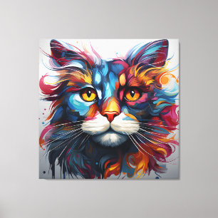Colorful Abstract Cat Painting Canvas Print