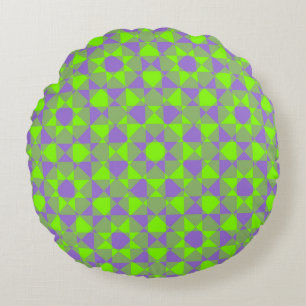 Colorful Abstract Checker Square Pattern Round Cushion
