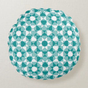 Colorful Abstract Checker Square Pattern Round Cushion