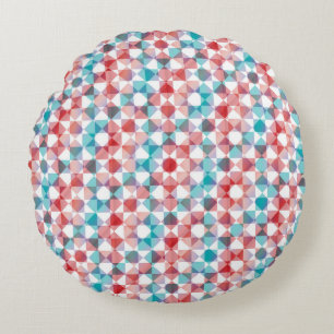 Colorful Abstract Checker Square Pattern Round Cushion