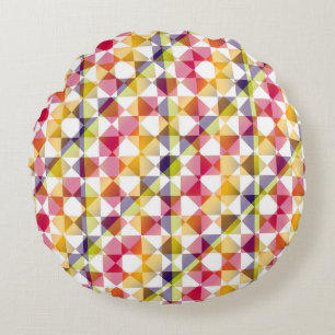 Colorful Abstract Checker Square Pattern Round Cushion