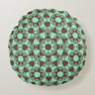 Colorful Abstract Checker Square Pattern Round Cushion