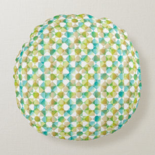 Colorful Abstract Checker Square Pattern Round Cushion