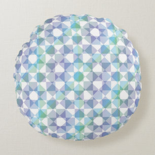 Colorful Abstract Checker Square Pattern Round Cushion
