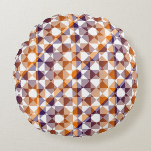 Colorful Abstract Checker Square Pattern Round Cushion