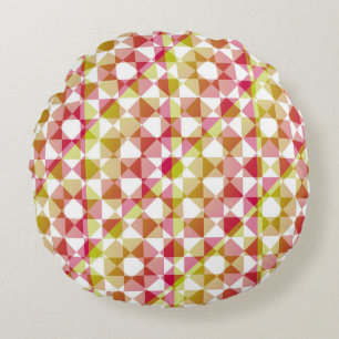 Colorful Abstract Checker Square Pattern Round Cushion