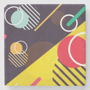 Colorful Abstract Circles and Lines Stone Coaster