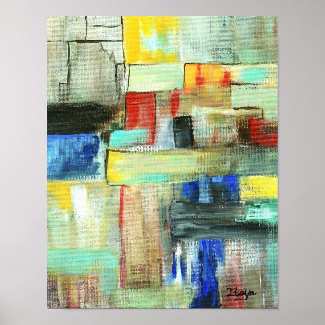 Colorful Abstract Cityscape Original Art Painting Poster (Front)