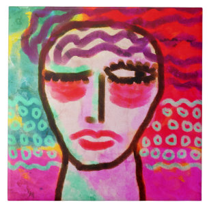 Colorful Abstract Digital Portrait of a Woman Tile