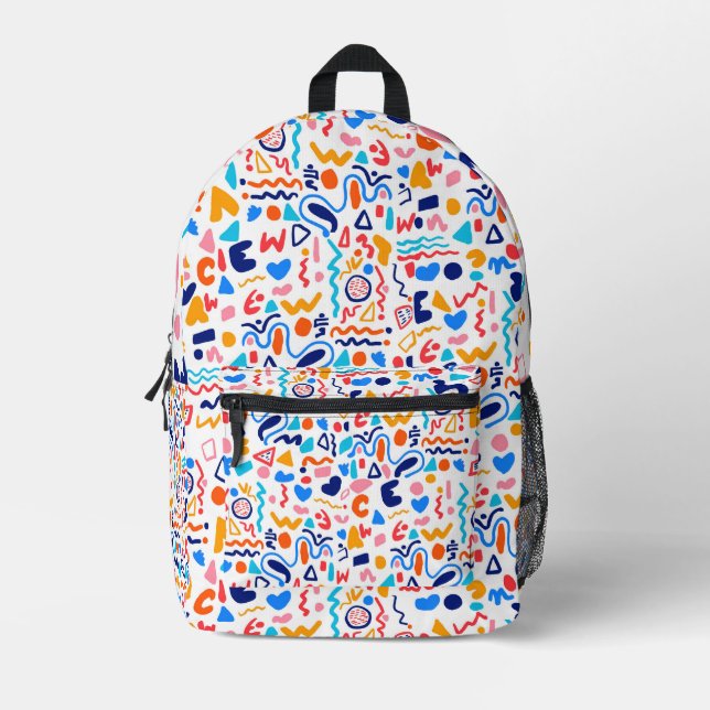 Colorful Abstract Doodle Backpack – Retro 90s Aest (Front)