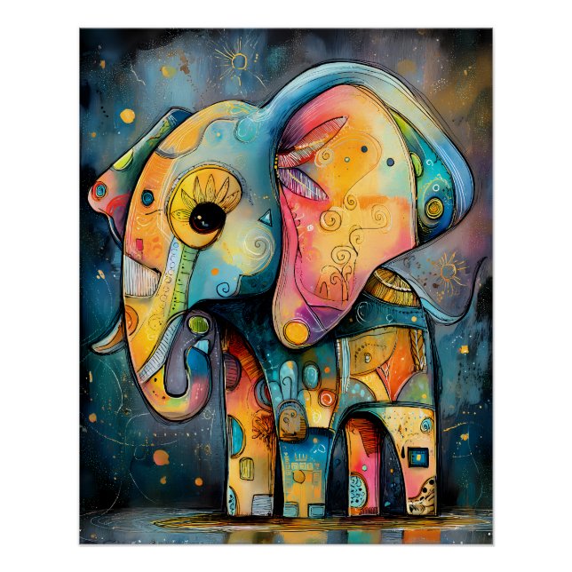 Colorful abstract elephant with vibrant patterns poster (Front)