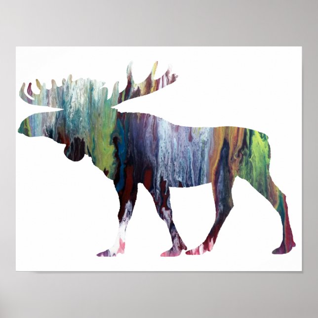 Colorful abstract elk silhouette poster (Front)