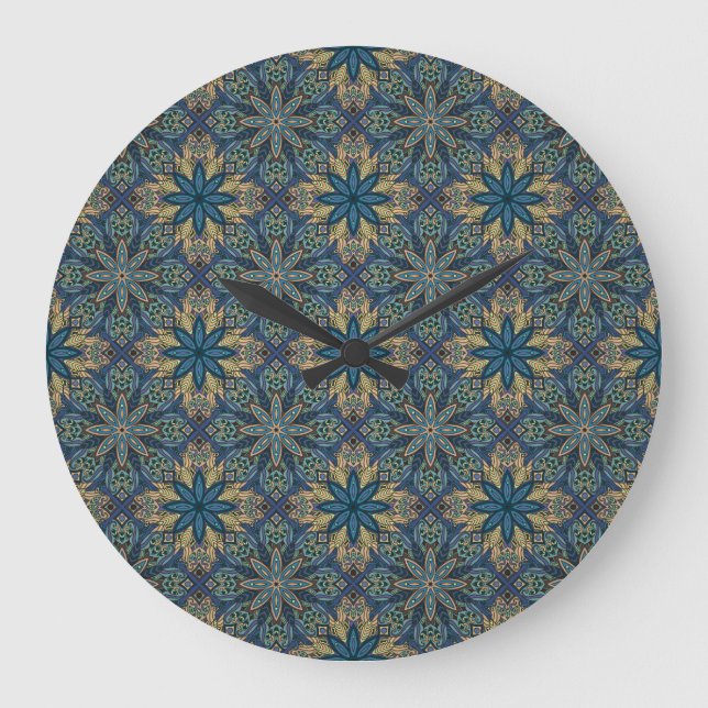 Colorful abstract ethnic floral mandala pattern large clock (Front)