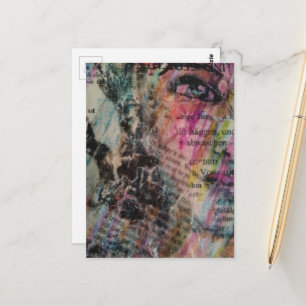colorful abstract face mixed media postcard