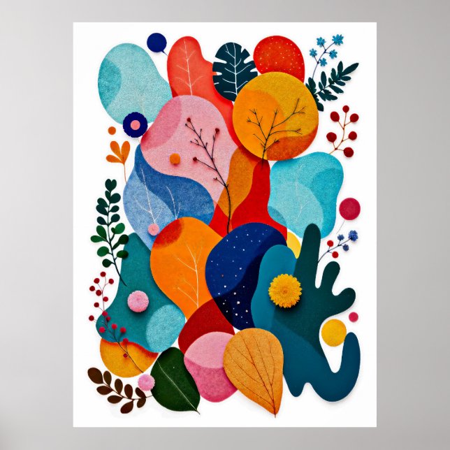 Colorful Abstract Felt Floral Boho Nursery Poster (Front)