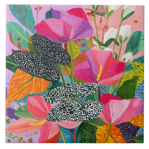 Colorful Abstract Floral Pattern Tile