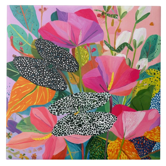 Colorful Abstract Floral Pattern Tile (Front)