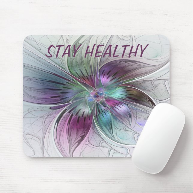 Colorful Abstract Flower Floral Fractal Art Text Mouse Mat (With Mouse)