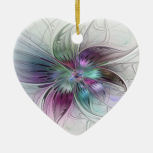 Colorful Abstract Flower Modern Floral Fractal Art Ceramic Tree Decoration