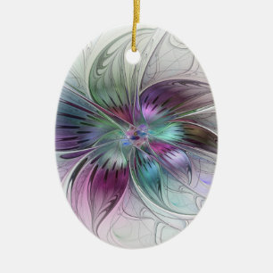 Colorful Abstract Flower Modern Floral Fractal Art Ceramic Tree Decoration