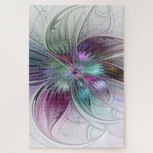 Colorful Abstract Flower Modern Floral Fractal Art Jigsaw Puzzle