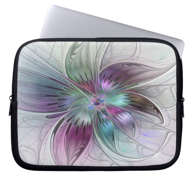Colorful Abstract Flower Modern Floral Fractal Art Laptop Sleeve (Front)