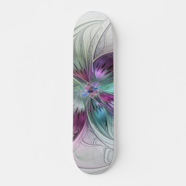 Colorful Abstract Flower Modern Floral Fractal Art Skateboard (Front)