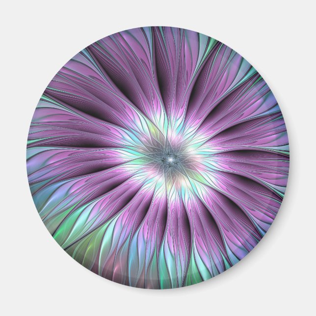Colorful Abstract Flower Pink Blue Green Fractal Magnet (Front)
