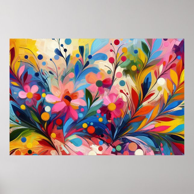 Colorful Abstract Flowers Vibrant Explosion Art Ch Poster (Front)