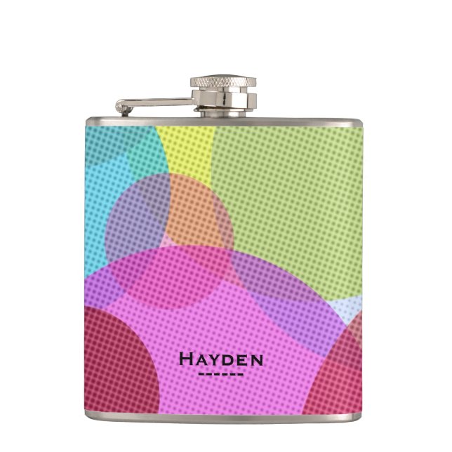 Colorful Abstract Geometric Circles Personalised Hip Flask (Front)
