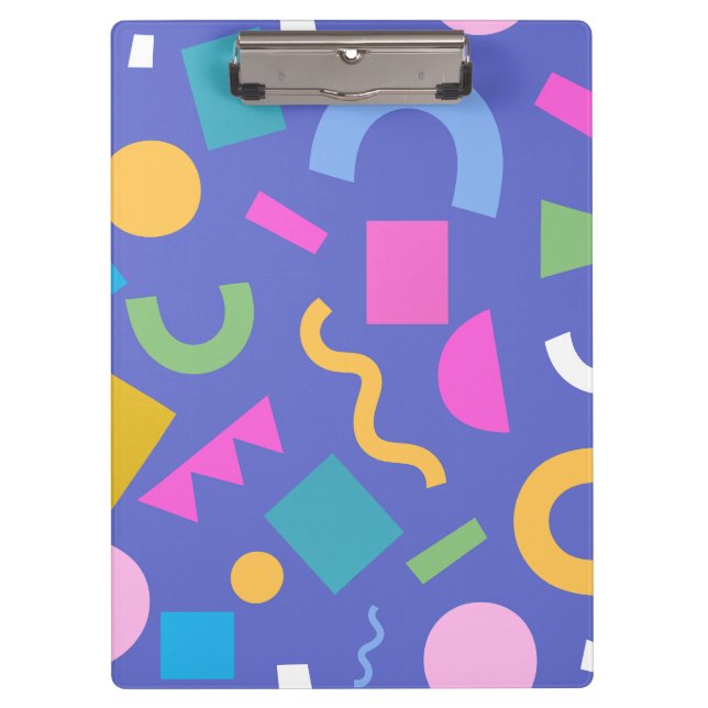 Colorful Abstract Geometric Memphis Style Pattern Clipboard (Front)