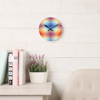 Colorful Abstract Geometric Rainbow   Round Clock