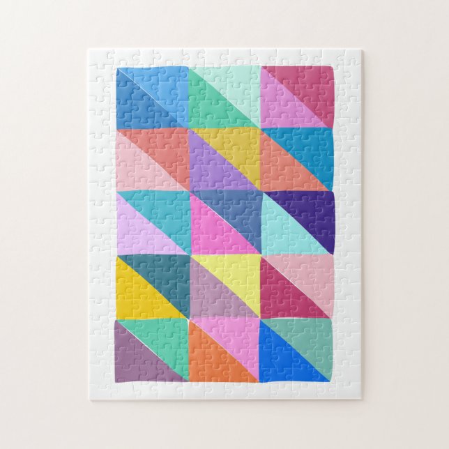 Colorful Abstract Geometric Triangle Patchwork Jigsaw Puzzle (Vertical)