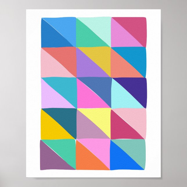 Colorful Abstract Geometric Triangle Patchwork Poster (Front)