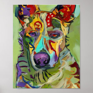 Colorful Abstract German Shepherd Dog Oil Painting Poster