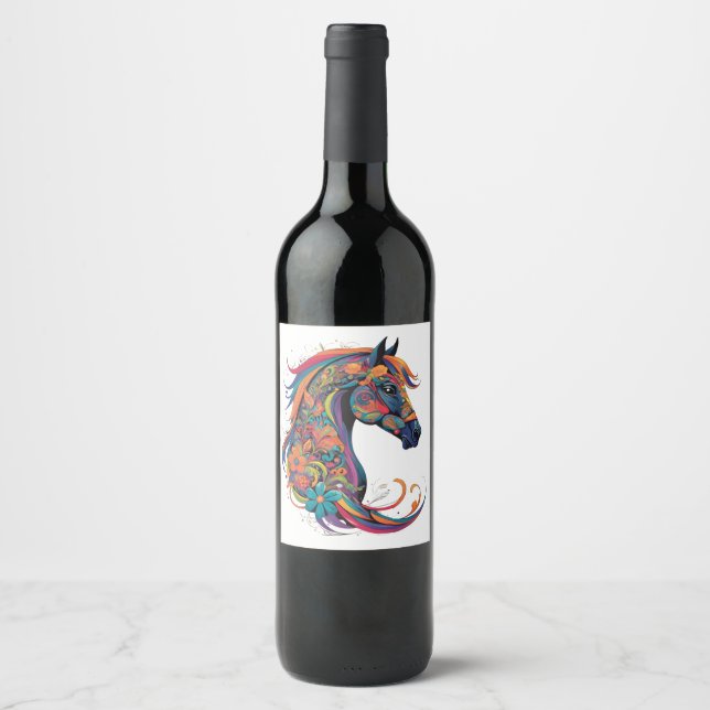 Colorful abstract horse wine label (Front)