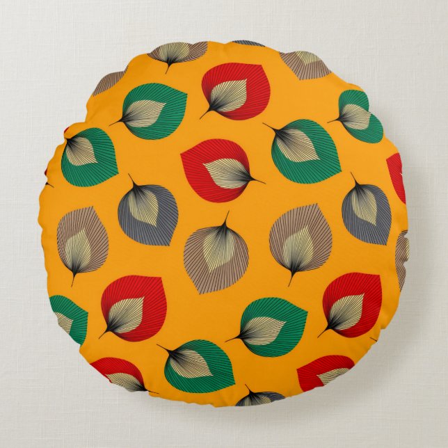 Colorful Abstract Leaf Pattern Round Cushion (Front)