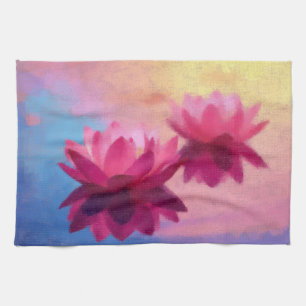 Colorful Abstract Lotus Flowers Tea Towel