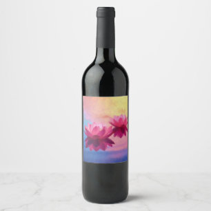 Colorful Abstract Lotus Flowers Wine Label
