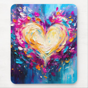 Colorful Abstract Modern Love Heart Mouse Mat
