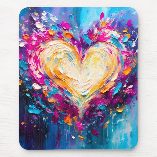 Colorful Abstract Modern Love Heart Mouse Mat (Front)