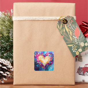 Colorful Abstract Modern Love Heart Square Sticker