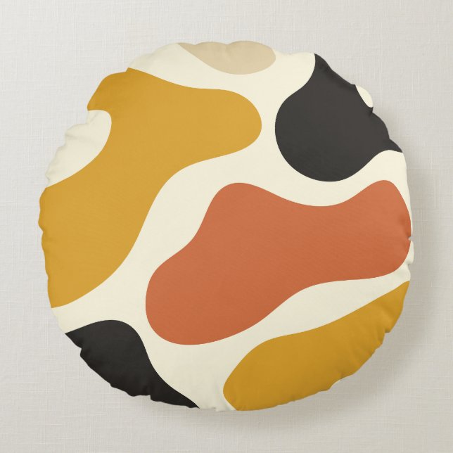 colorful Abstract mustard Black And White  Round Cushion (Front)