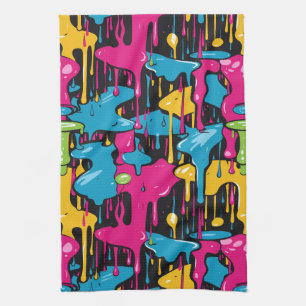 Colorful Abstract Paint Drips (1) Tea Towel