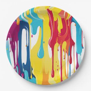 Colorful Abstract Paint Drips (3) Paper Plate