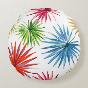 Colorful Abstract Palm Burst Round Cushion