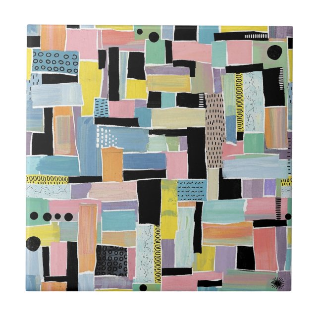 Colorful Abstract Patchwork Pattern (2) Tile (Front)
