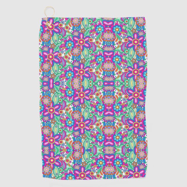 Colorful abstract pattern featuring flowers golf towel (Front)
