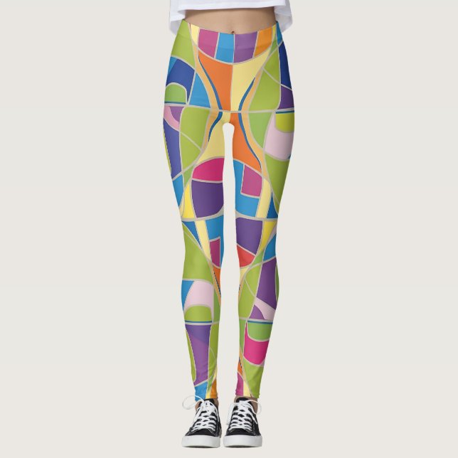 Colorful Abstract Patterned Leggings (Front)