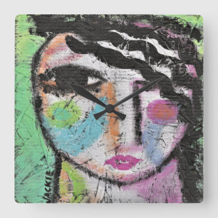 Colorful Abstract Portrait of a Woman Square Wall Square Wall Clock